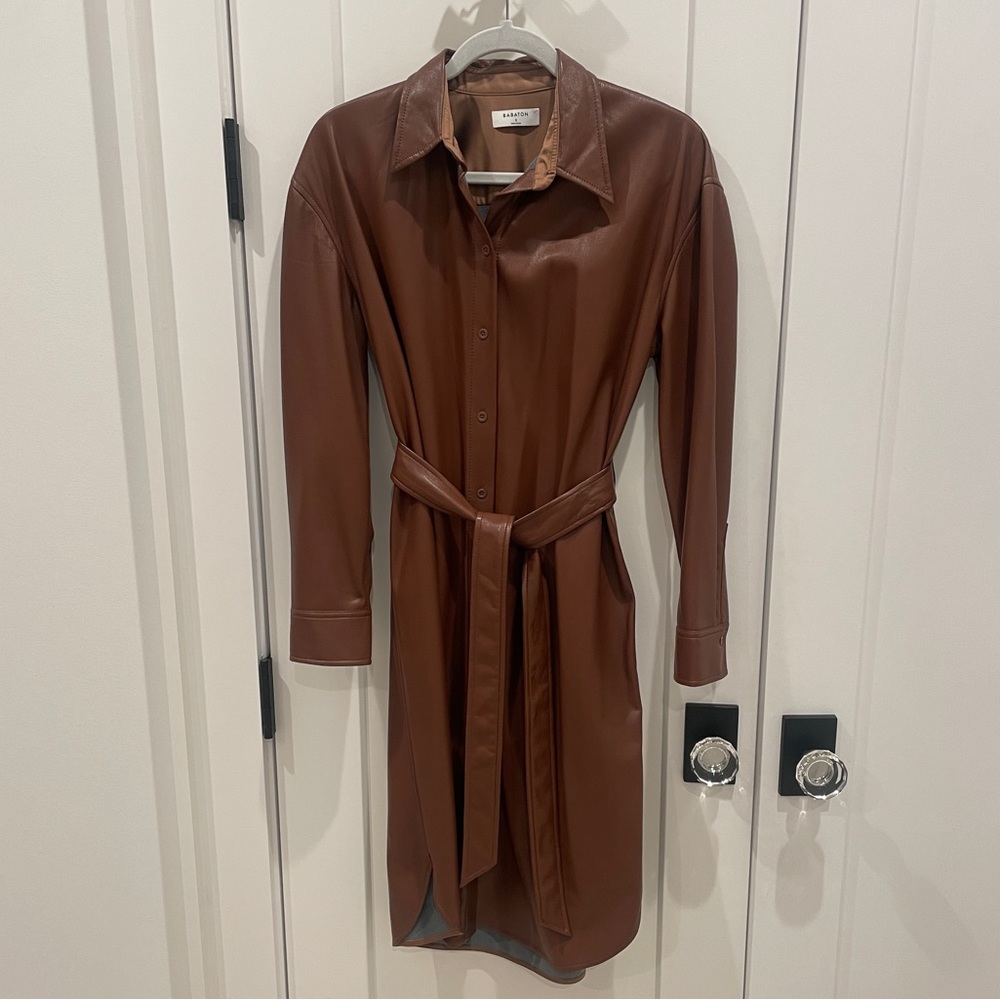 Aritizia Babaton Faux Leather Pleather Brown Shirt Dress, small